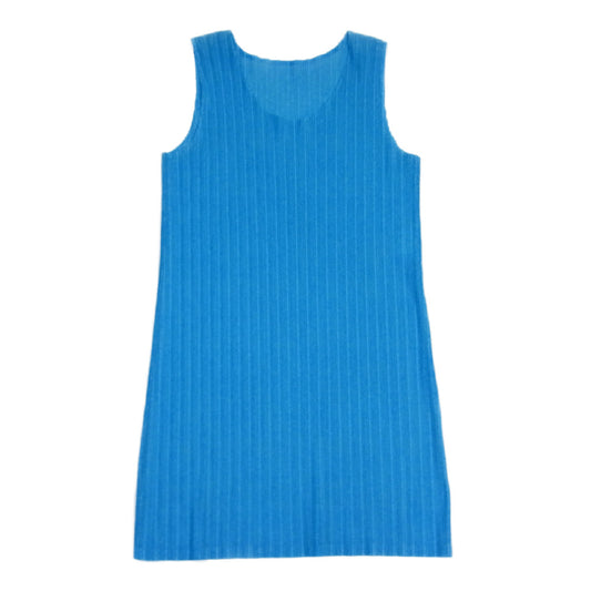 PLEATS PLEASE プリーツプリーズ イッセイミヤケ PP03-FT374 プリーツ加工 幅違いプリーツ ムラ染め柄転写 ノースリーブ ロング カットソー ライトブルー系 3【美品】【中古】