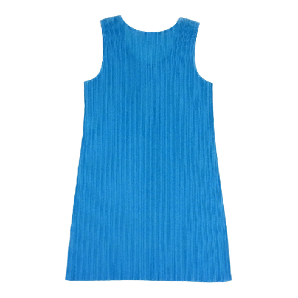 PLEATS PLEASE プリーツプリーズ イッセイミヤケ PP03-FT374 プリーツ加工 幅違いプリーツ ムラ染め柄転写 ノースリーブ ロング カットソー ライトブルー系 3【美品】【中古】