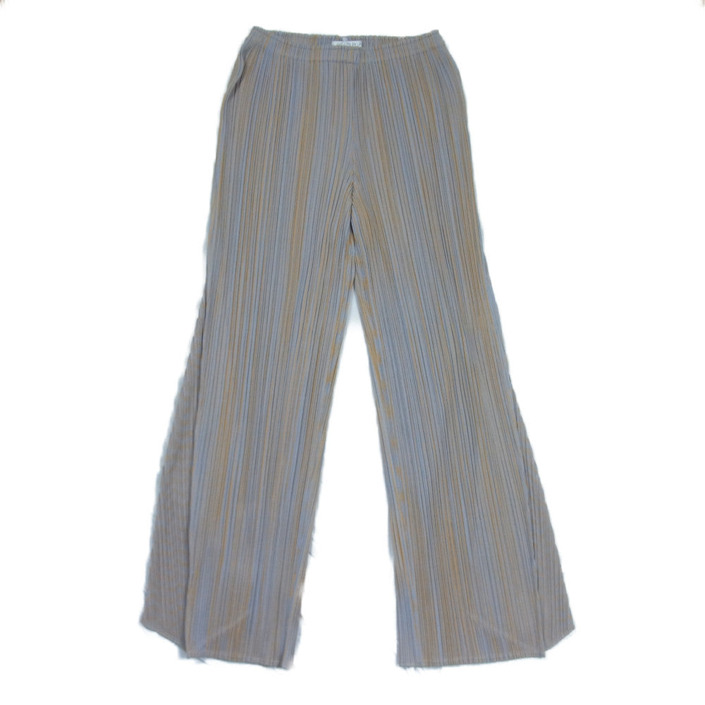 PLEATS PLEASE プリーツプリーズ イッセイミヤケ PP01-JF531 プリーツ加工 ストライプ パンツ グレー×イエロー 1【美品】【中古】