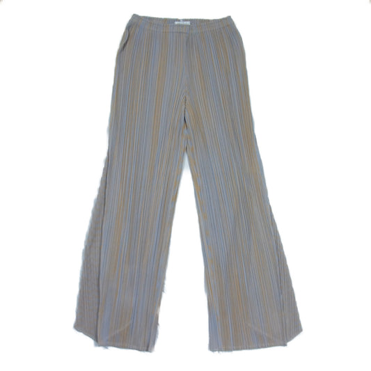 PLEATS PLEASE プリーツプリーズ イッセイミヤケ PP01-JF531 プリーツ加工 ストライプ パンツ グレー×イエロー 1【美品】【中古】