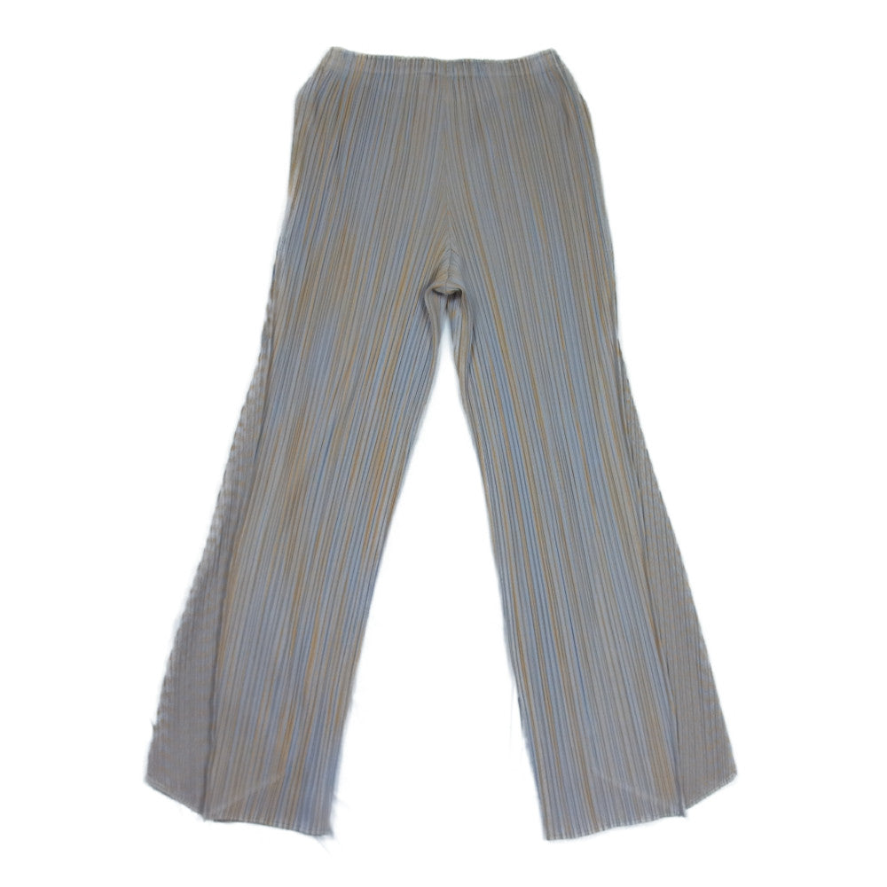 PLEATS PLEASE プリーツプリーズ イッセイミヤケ PP01-JF531 プリーツ加工 ストライプ パンツ グレー×イエロー 1【美品】【中古】