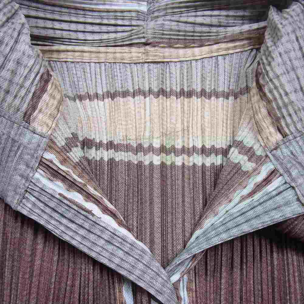 PLEATS PLEASE プリーツプリーズ イッセイミヤケ PP73-JH655 プリーツ加工 ボウリング 総柄 フード付き ワンピース 七分袖 ベージュ系 2【美品】【中古】