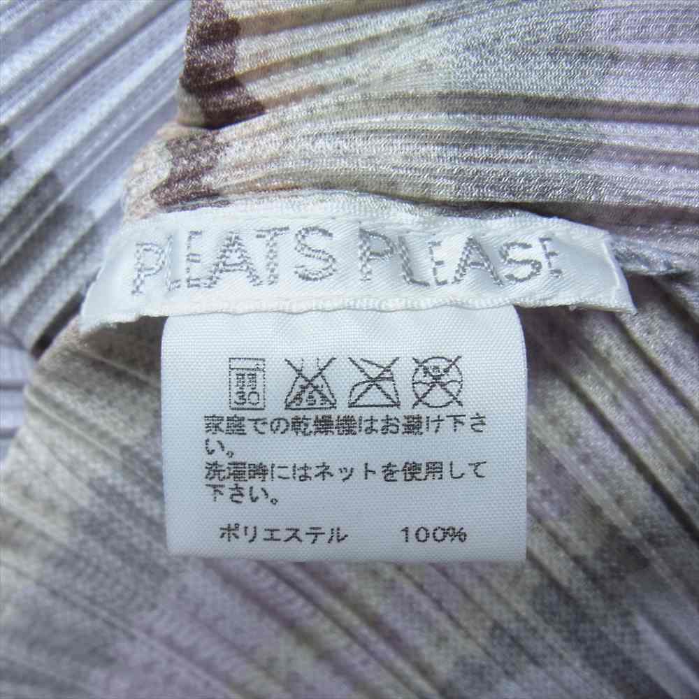 PLEATS PLEASE プリーツプリーズ イッセイミヤケ PP73-JH655 プリーツ加工 ボウリング 総柄 フード付き ワンピース 七分袖 ベージュ系 2【美品】【中古】