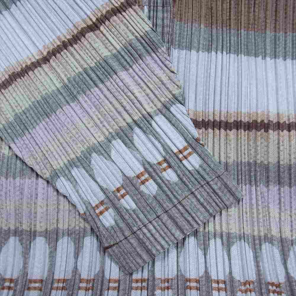 PLEATS PLEASE プリーツプリーズ イッセイミヤケ PP73-JH655 プリーツ加工 ボウリング 総柄 フード付き ワンピース 七分袖 ベージュ系 2【美品】【中古】