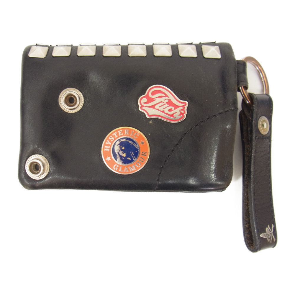 HYSTERIC GLAMOUR ヒステリックグラマー STUDS AND PINS LEATHER スタッズ ピンズ レザー ウォレット ブラック系【中古】