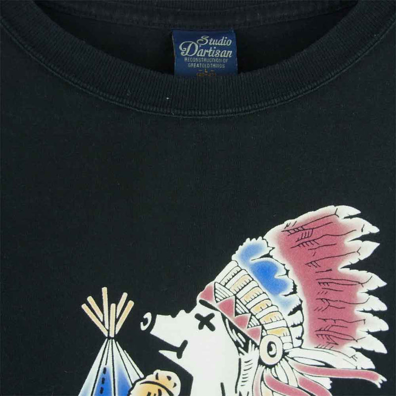 STUDIO D’ARTISAN ステュディオダルチザン DARTSAN CHIEF フロッキー プリント 半袖 Tシャツ ブラック系 L【中古】