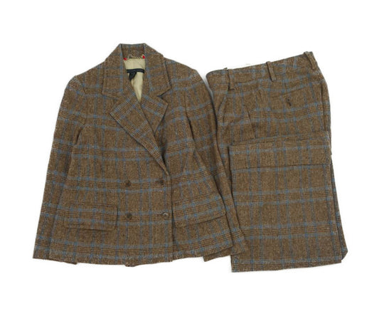 MARC BY MARC JACOBS マークバイマークジェイコブス M112408 チェック柄 ツイード セットアップ ダブル テーラード ジャケット パンツ ブラウン系 S【中古】