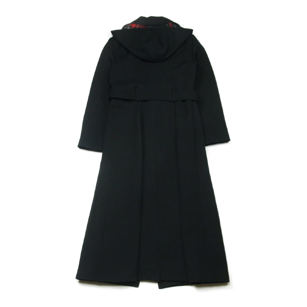 DOLCE&GABBANA ドルチェアンドガッバーナ フード 着脱可能 裏地チェック ベルテッド ロング コート ブラック系 28 / 42【中古】