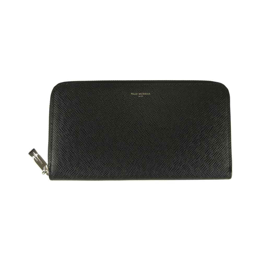 PELLE MORBIDA ペッレモルビダ BA302 Barca バルカ ラウンドジップ 長財布 小銭入れ付 ラウンドファスナー ロングウォレット ブラック系【美品】【中古】
