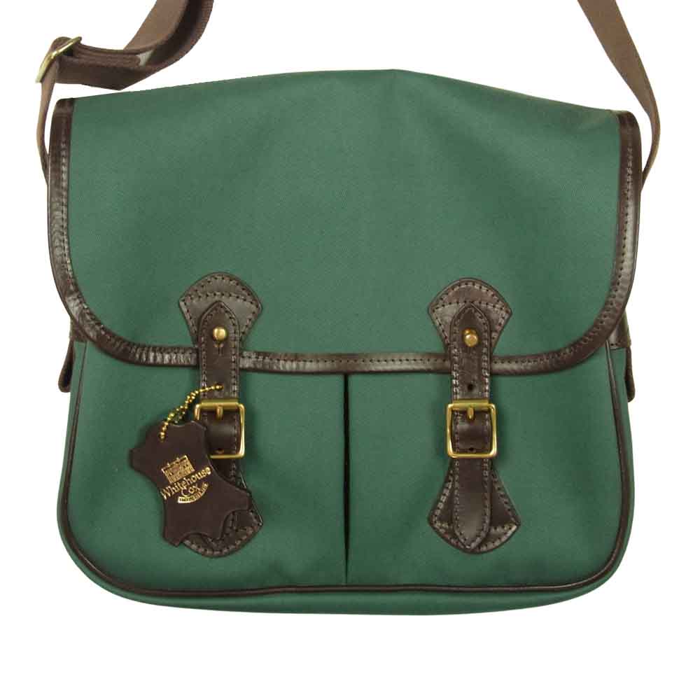 WHITE HOUSE COX ホワイトハウスコックス L9763 MEDIUM SHOULDER BAG CANVAS ブライドルレザー キャンバス ミディアム ショルダー バック グリーン系【美品】【中古】