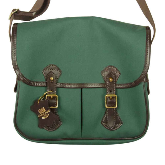WHITE HOUSE COX ホワイトハウスコックス L9763 MEDIUM SHOULDER BAG CANVAS ブライドルレザー キャンバス ミディアム ショルダー バック グリーン系【美品】【中古】