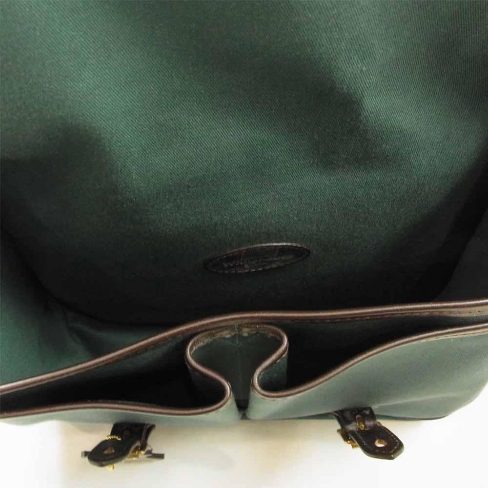 WHITE HOUSE COX ホワイトハウスコックス L9763 MEDIUM SHOULDER BAG CANVAS ブライドルレザー キャンバス ミディアム ショルダー バック グリーン系【美品】【中古】