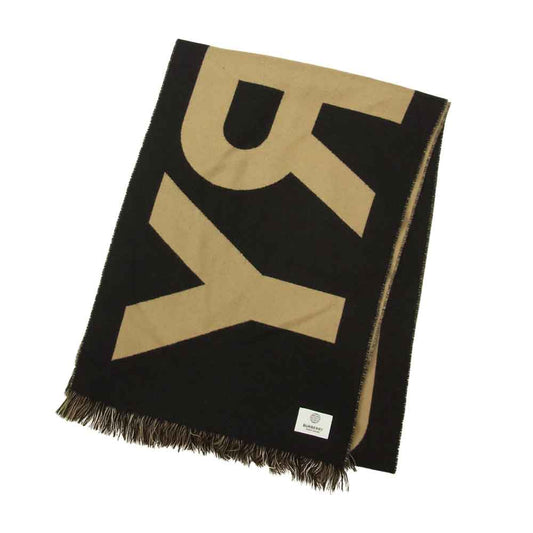 BURBERRY バーバリー 8035525 ロゴ ウール ジャカードスカーフ マフラー ブラック系 ベージュ系 188×33㎝【中古】