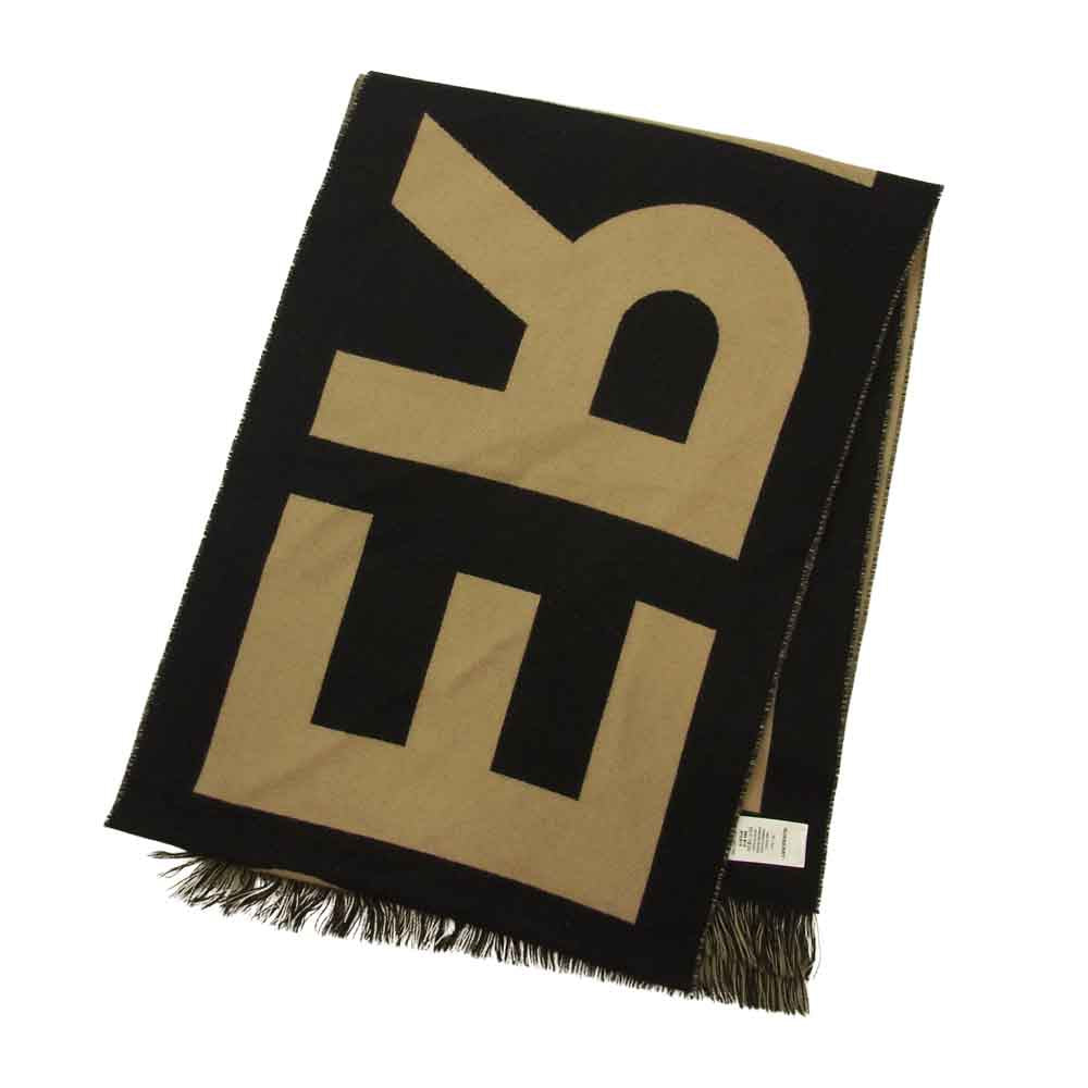 BURBERRY バーバリー 8035525 ロゴ ウール ジャカードスカーフ マフラー ブラック系 ベージュ系 188×33㎝【中古】