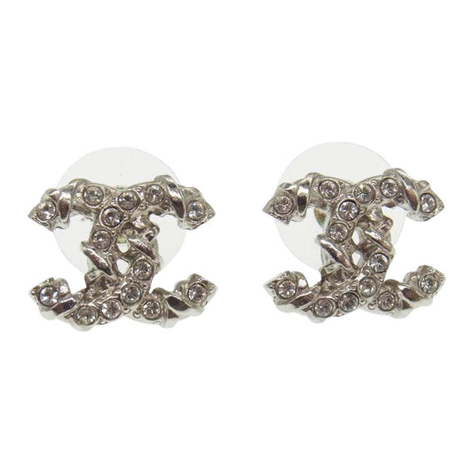 CHANEL シャネル ラインストーン ココマーク ピアス F21B シルバー系【中古】