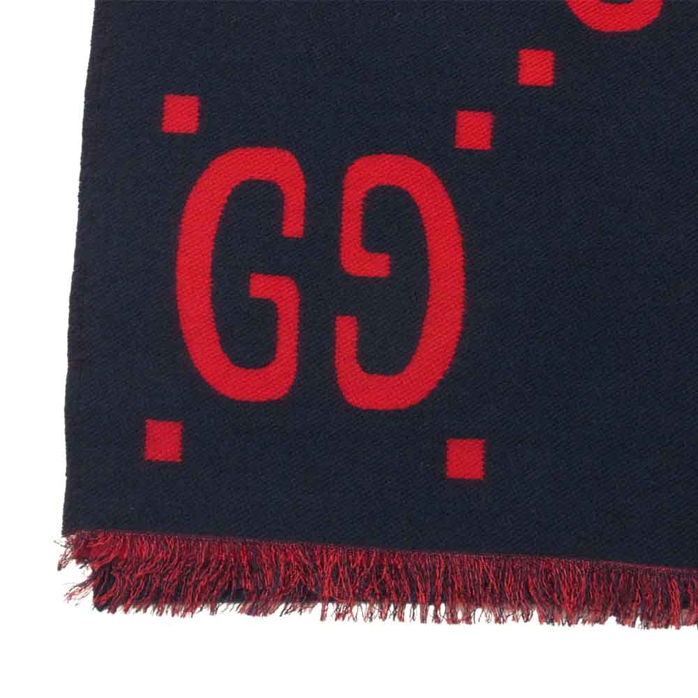 GUCCI グッチ GGジャカード ウールシルク スカーフ マフラー レッド系【美品】【中古】