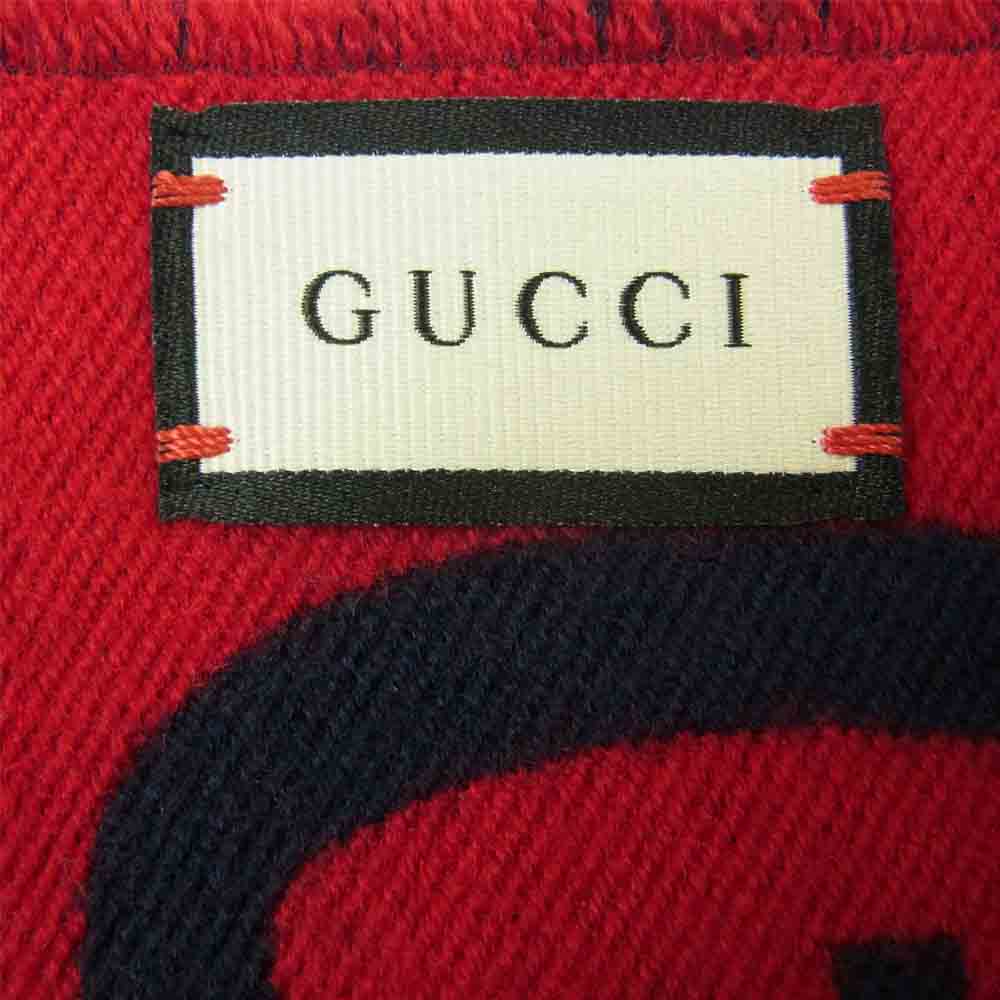 GUCCI グッチ GGジャカード ウールシルク スカーフ マフラー レッド系【美品】【中古】