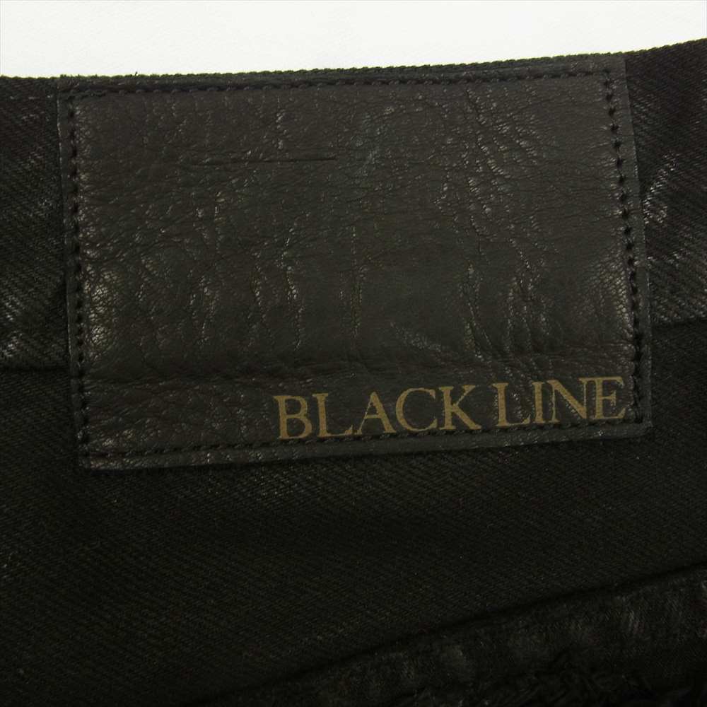 ブラックライン KOJI OKAMOTO レザー リペア クラッシュ加工 コーティング ブラック デニム パンツ ブラック系 48【新古品】【未使用】【中古】
