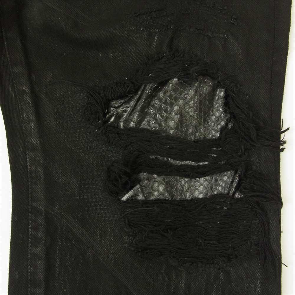 ブラックライン KOJI OKAMOTO レザー リペア クラッシュ加工 コーティング ブラック デニム パンツ ブラック系 48【新古品】【未使用】【中古】