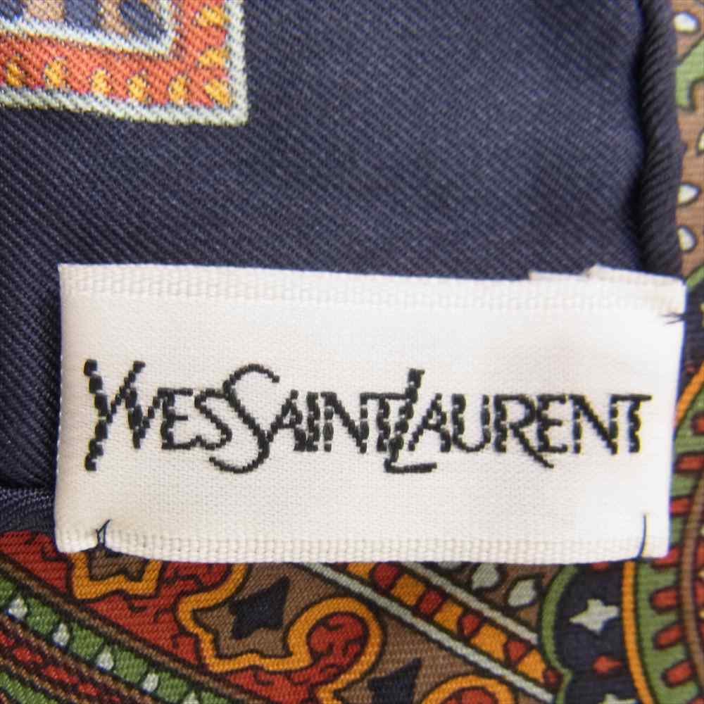 YVES SAINT LAURENT イヴサンローラン シルク ペイズリー スカーフ ネイビー系【中古】