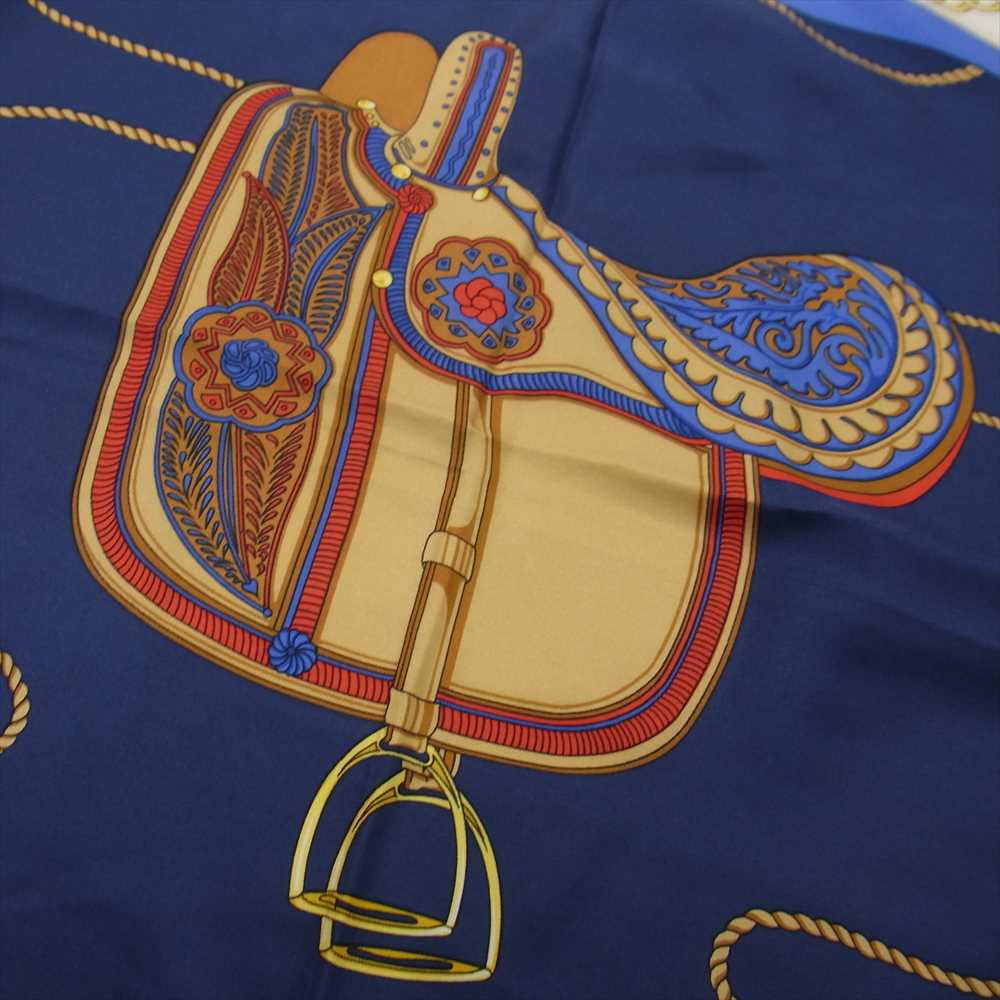 CELINE セリーヌ シルク 馬具 スカーフ ブルー ネイビー系【中古】
