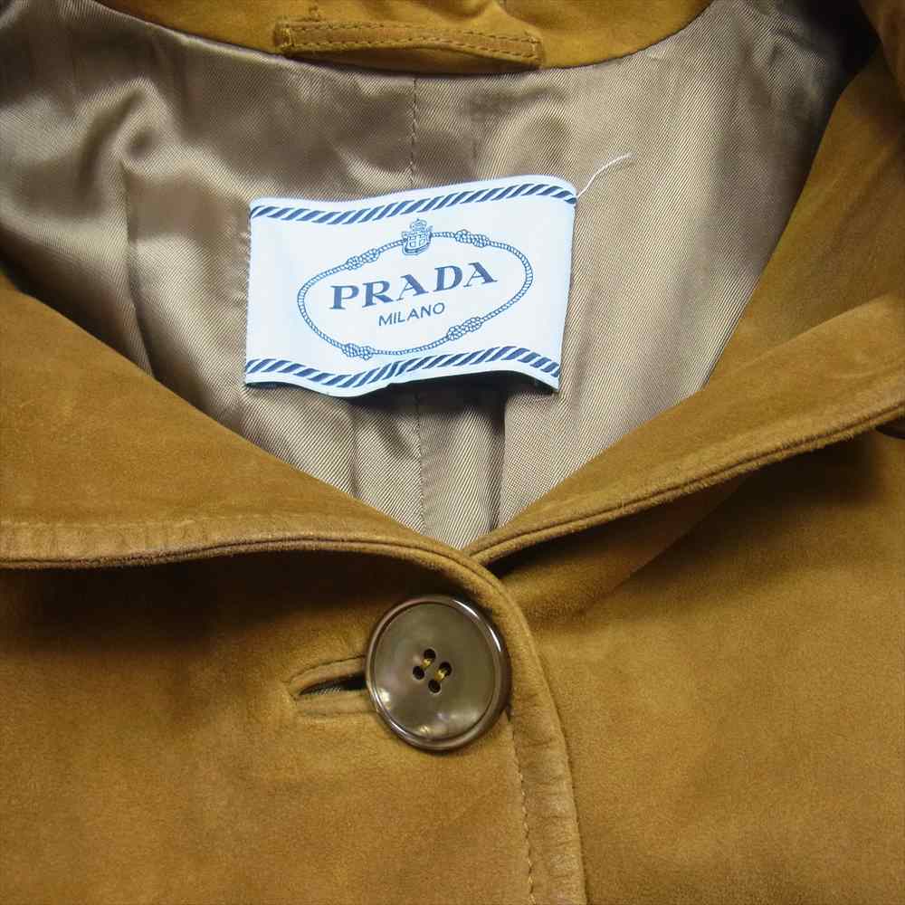 PRADA プラダ 国内正規品 ラムレザー ロング コート イタリア製 ブラウン系 38【中古】