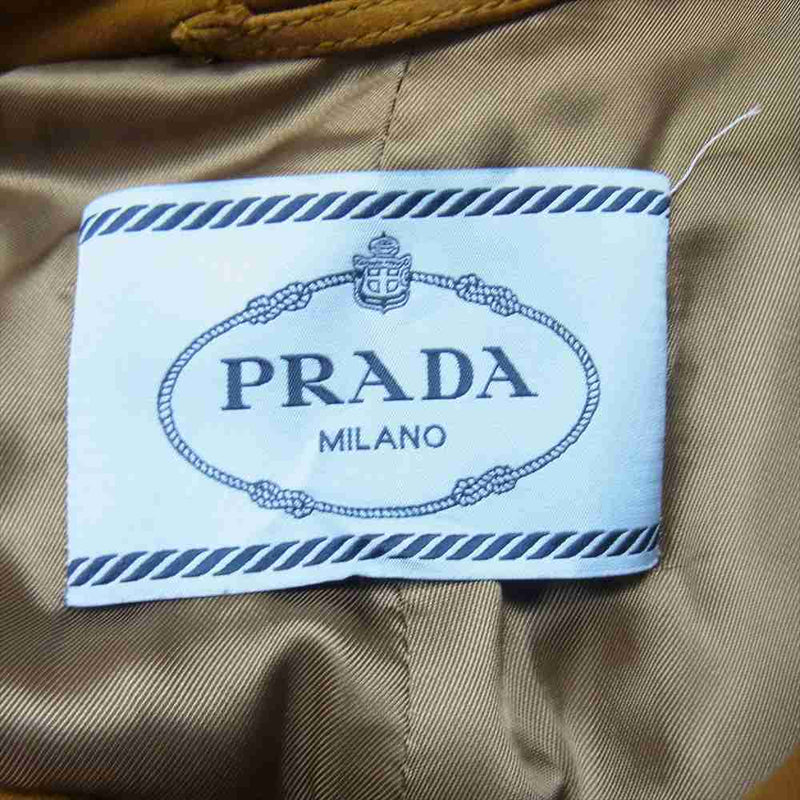 PRADA プラダ 国内正規品 ラムレザー ロング コート イタリア製 ブラウン系 38【中古】