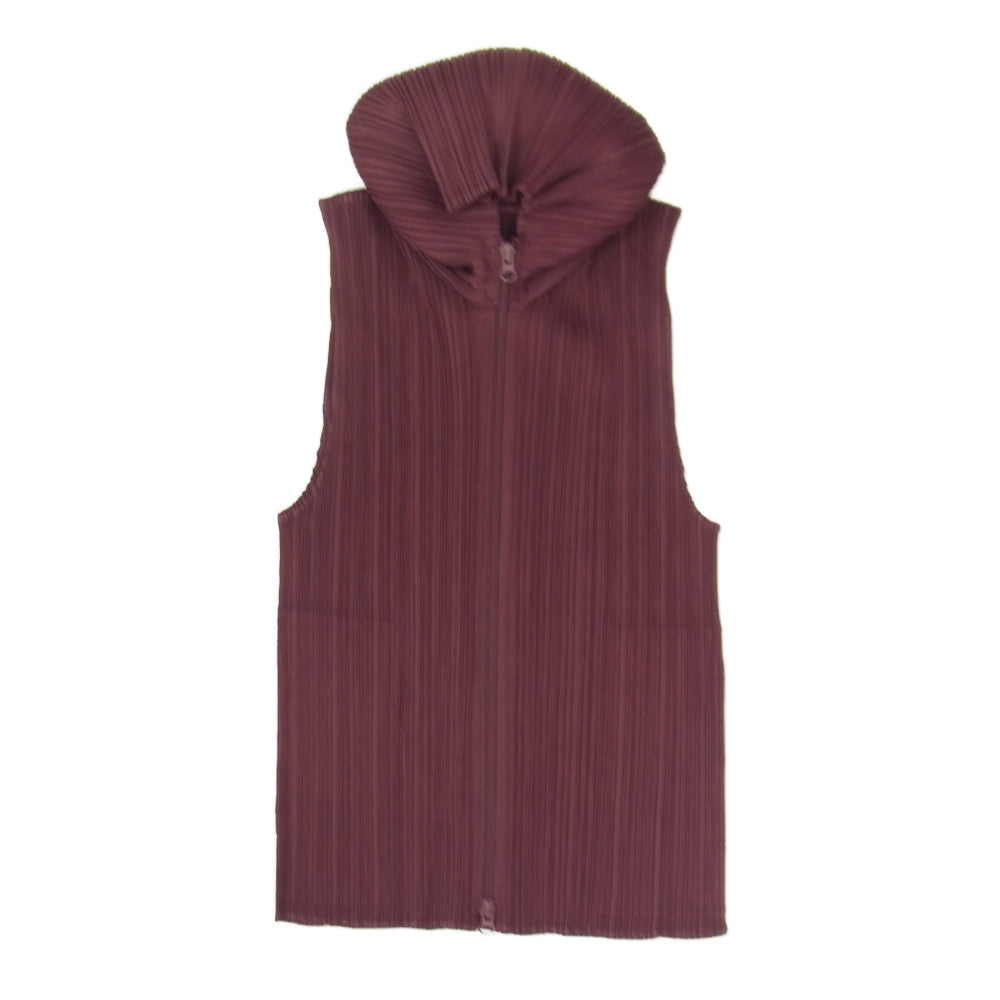 PLEATS PLEASE プリーツプリーズ イッセイミヤケ PP93-JE152 プリーツ加工 ノースリーブ ジップ パーカー エンジ系 3【美品】【中古】