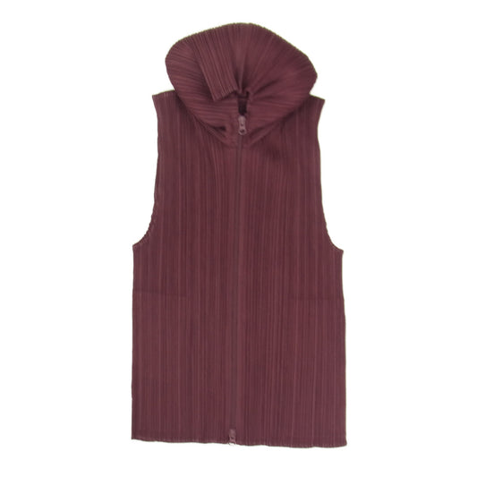 PLEATS PLEASE プリーツプリーズ イッセイミヤケ PP93-JE152 プリーツ加工 ノースリーブ ジップ パーカー エンジ系 3【美品】【中古】