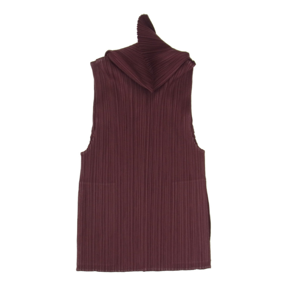 PLEATS PLEASE プリーツプリーズ イッセイミヤケ PP93-JE152 プリーツ加工 ノースリーブ ジップ パーカー エンジ系 3【美品】【中古】