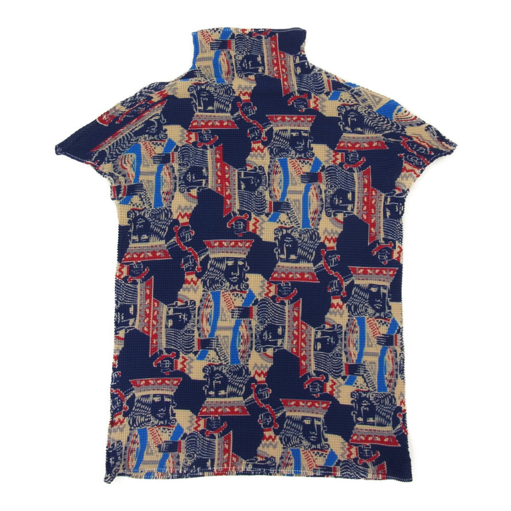 ISSEY MIYAKE イッセイミヤケ PLEATS(T.) PP68-FK913 ボックスプリーツ加工 トランプ キング 総柄 ボトルネック カットソー マルチカラー系 3【美品】【中古】