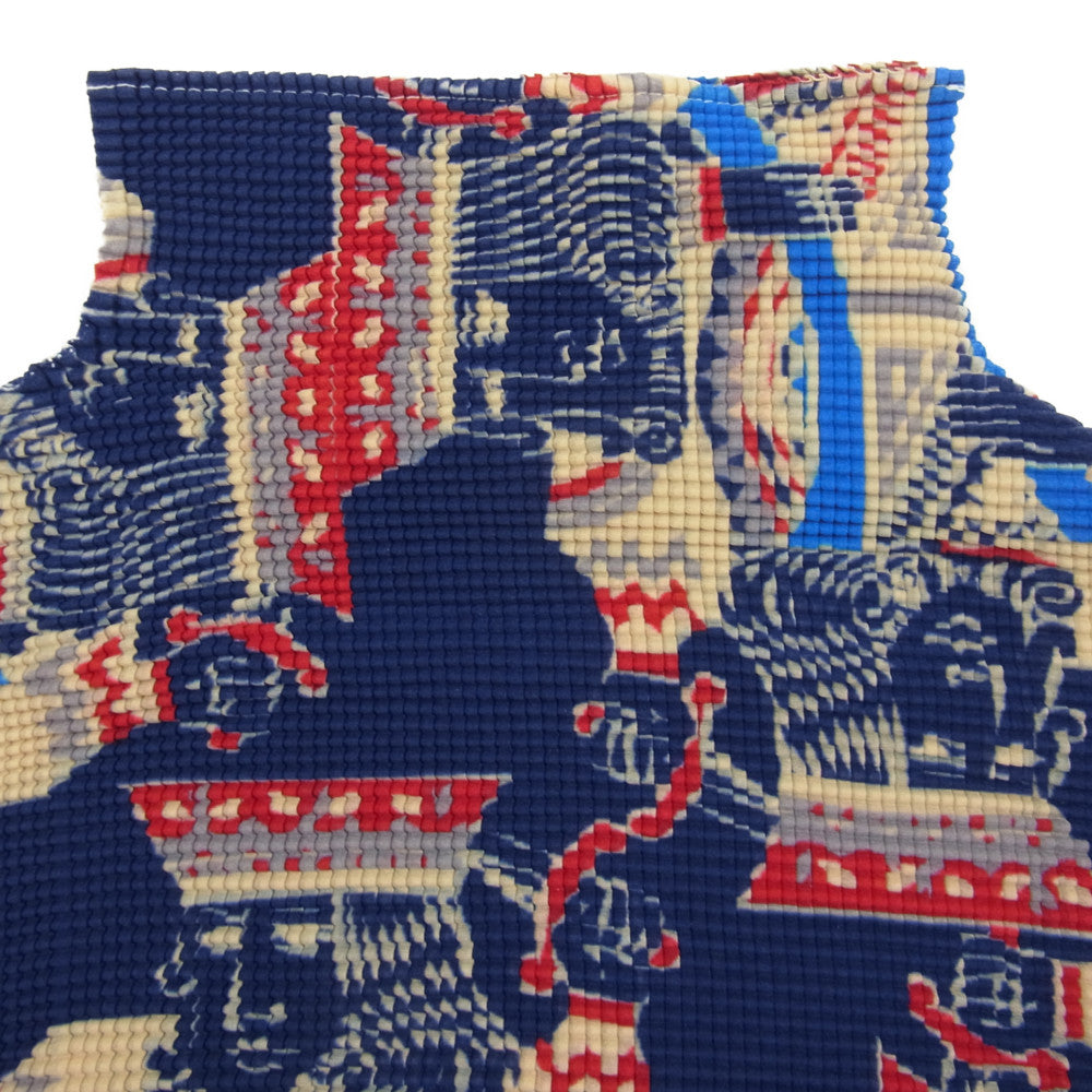 ISSEY MIYAKE イッセイミヤケ PLEATS(T.) PP68-FK913 ボックスプリーツ加工 トランプ キング 総柄 ボトルネック カットソー マルチカラー系 3【美品】【中古】