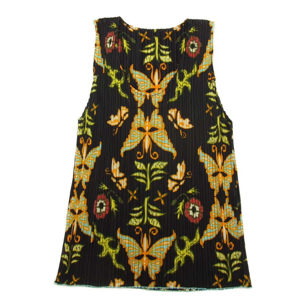 PLEATS PLEASE プリーツプリーズ イッセイミヤケ PP92-JK023 プリーツ加工 バタフライ 総柄 ノースリーブ カットソー ブラック系 3【美品】【中古】