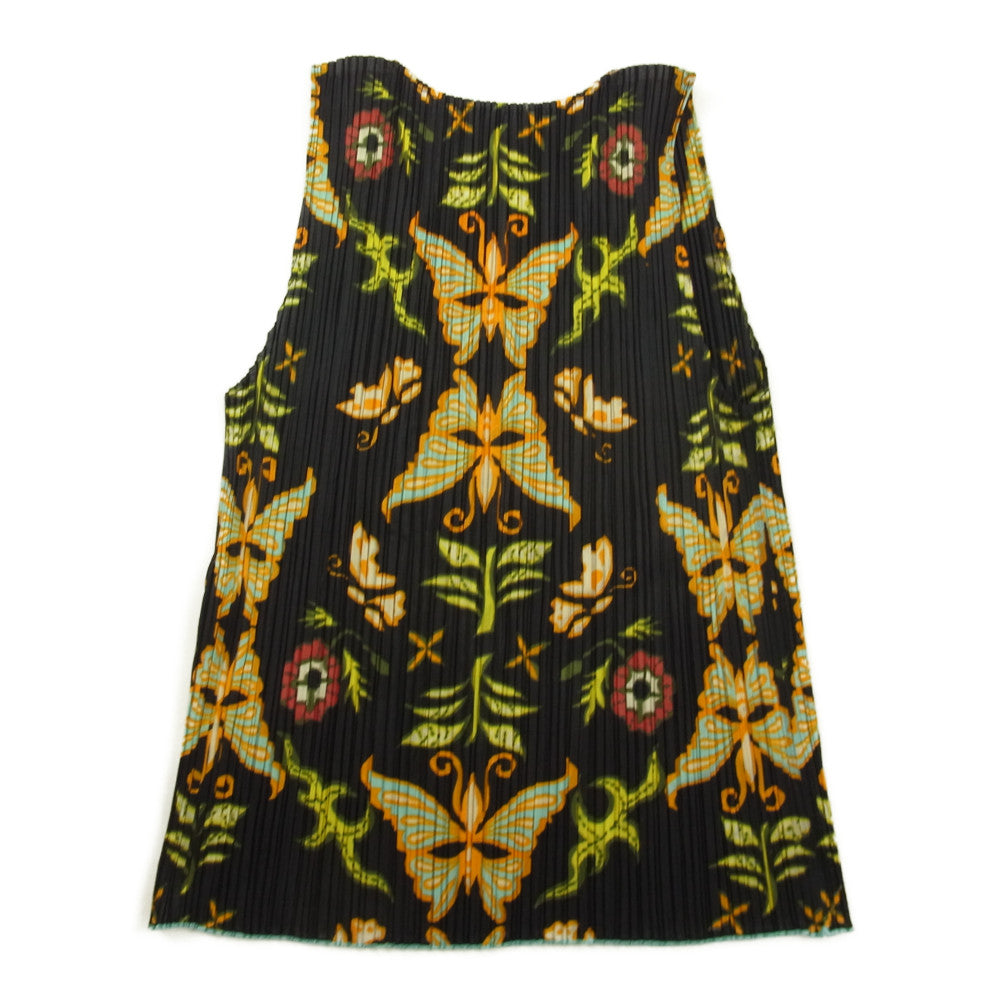 PLEATS PLEASE プリーツプリーズ イッセイミヤケ PP92-JK023 プリーツ加工 バタフライ 総柄 ノースリーブ カットソー ブラック系 3【美品】【中古】