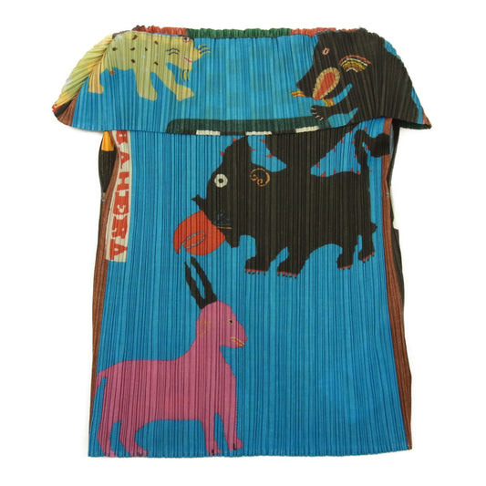 PLEATS PLEASE プリーツプリーズ イッセイミヤケ PP94-JK532 プリーツ加工 総柄 オフショルダー ブルー マルチカラー系 3【美品】【中古】