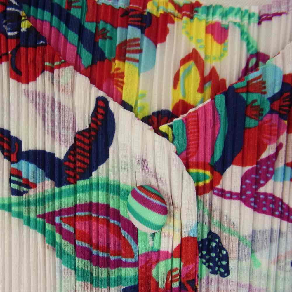 PLEATS PLEASE プリーツプリーズ イッセイミヤケ PP81-JE550 プリーツ加工 チャイナ 中国 総柄 ノースリーブブラウス ベスト ホワイト ホワイト系 3【美品】【中古】