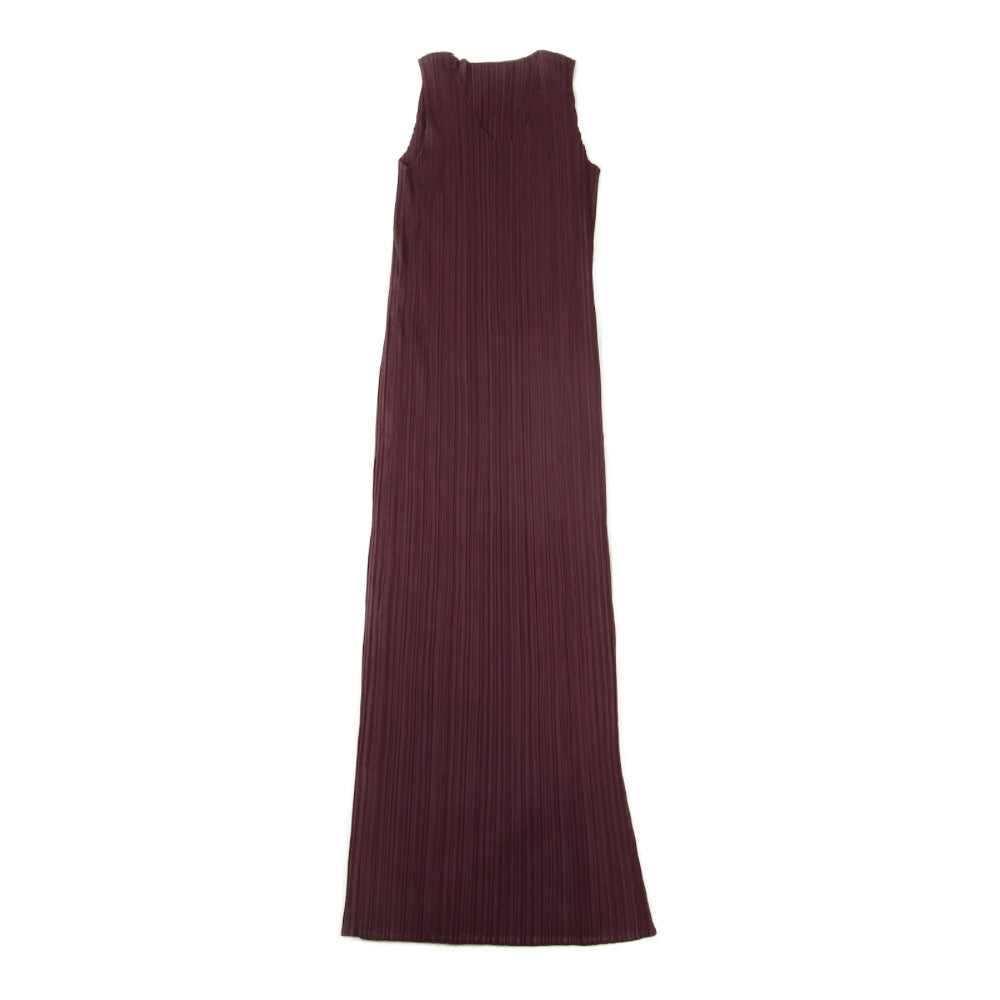 PLEATS PLEASE プリーツプリーズ イッセイミヤケ PP53-JH416 プリーツ加工 ノースリーブ スリット ロング ワンピース　ワインレッド パープル系 2【美品】【中古】