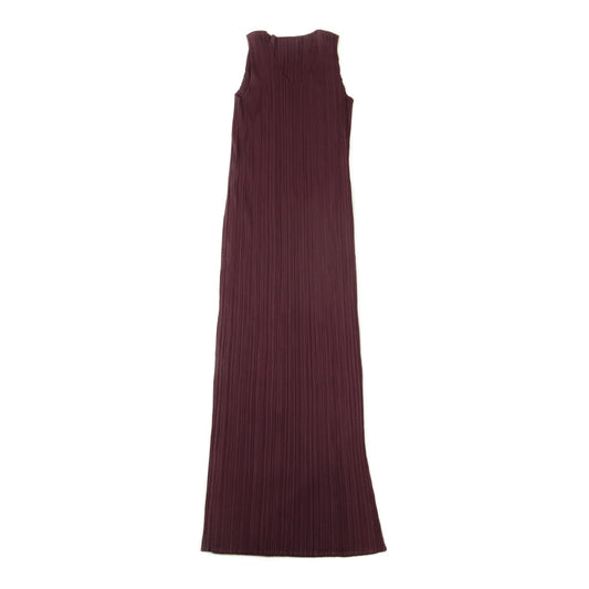 PLEATS PLEASE プリーツプリーズ イッセイミヤケ PP53-JH416 プリーツ加工 ノースリーブ スリット ロング ワンピース　ワインレッド パープル系 2【美品】【中古】