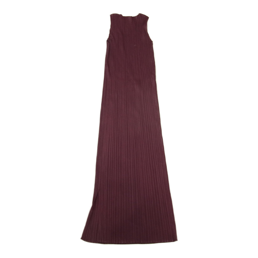 PLEATS PLEASE プリーツプリーズ イッセイミヤケ PP53-JH416 プリーツ加工 ノースリーブ スリット ロング ワンピース　ワインレッド パープル系 2【美品】【中古】