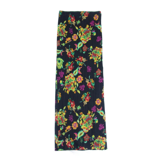 PLEATS PLEASE プリーツプリーズ イッセイミヤケ PP81-JG513 プリーツ加工 チャイナ 中国 総柄 サイド スリット ロング スカート ブラック系 3【美品】【中古】