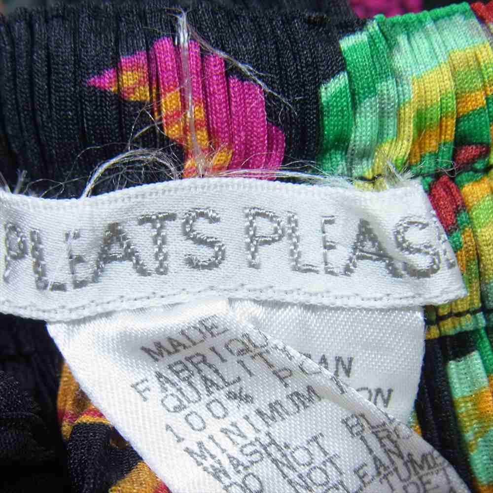 PLEATS PLEASE プリーツプリーズ イッセイミヤケ PP81-JG513 プリーツ加工 チャイナ 中国 総柄 サイド スリット ロング スカート ブラック系 3【美品】【中古】