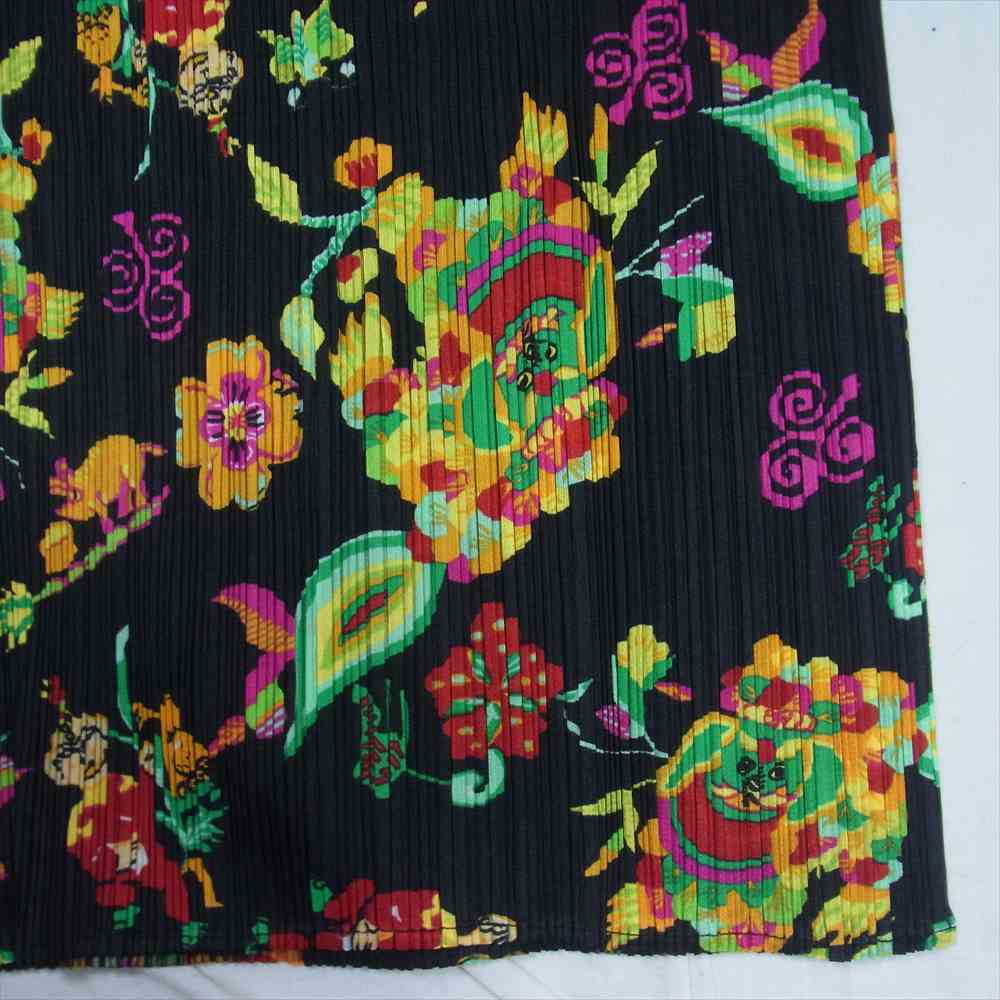 PLEATS PLEASE プリーツプリーズ イッセイミヤケ PP81-JG513 プリーツ加工 チャイナ 中国 総柄 サイド スリット ロング スカート ブラック系 3【美品】【中古】