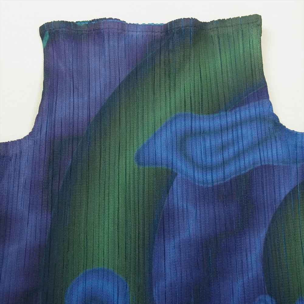 PLEATS PLEASE プリーツプリーズ イッセイミヤケ PP54-JK204 プリーツ加工 転写 プリント 総柄 ボトルネック ロングカットソー 長袖 ブルー ブルー系 F【美品】【中古】