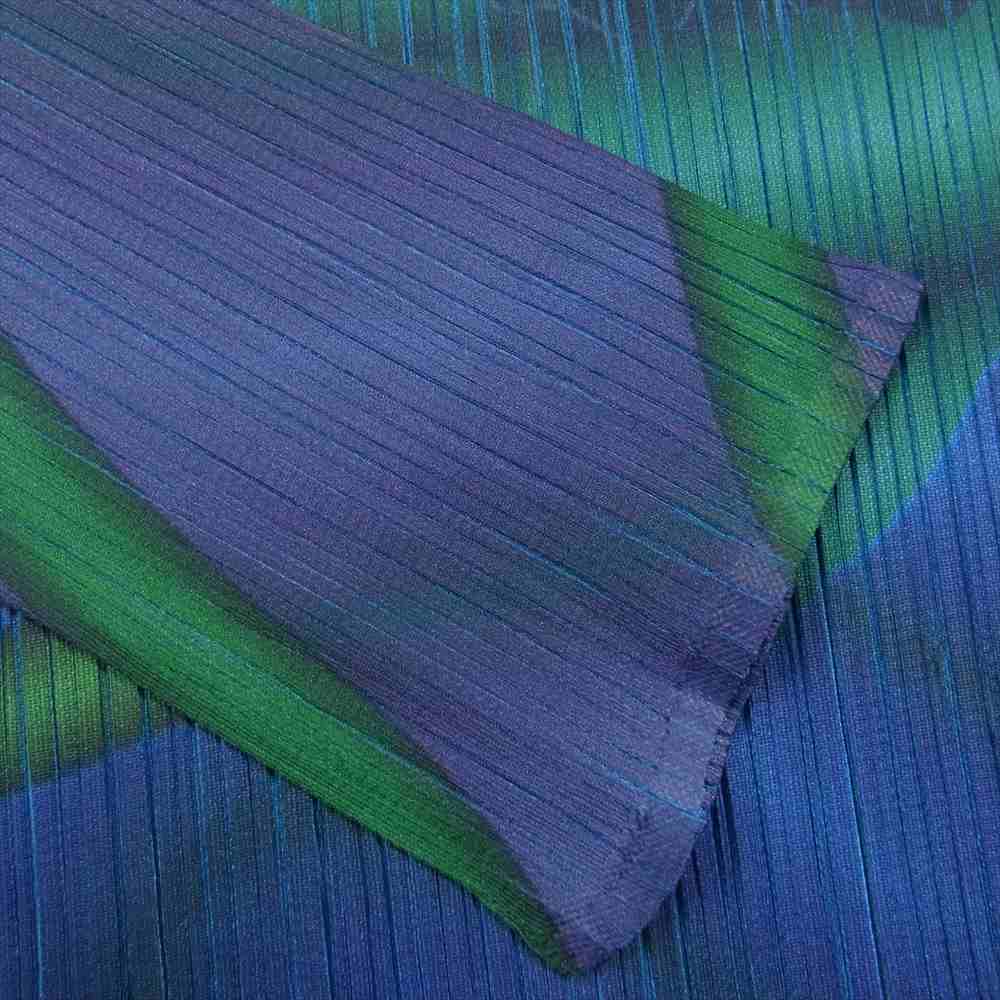 PLEATS PLEASE プリーツプリーズ イッセイミヤケ PP54-JK204 プリーツ加工 転写 プリント 総柄 ボトルネック ロングカットソー 長袖 ブルー ブルー系 F【美品】【中古】