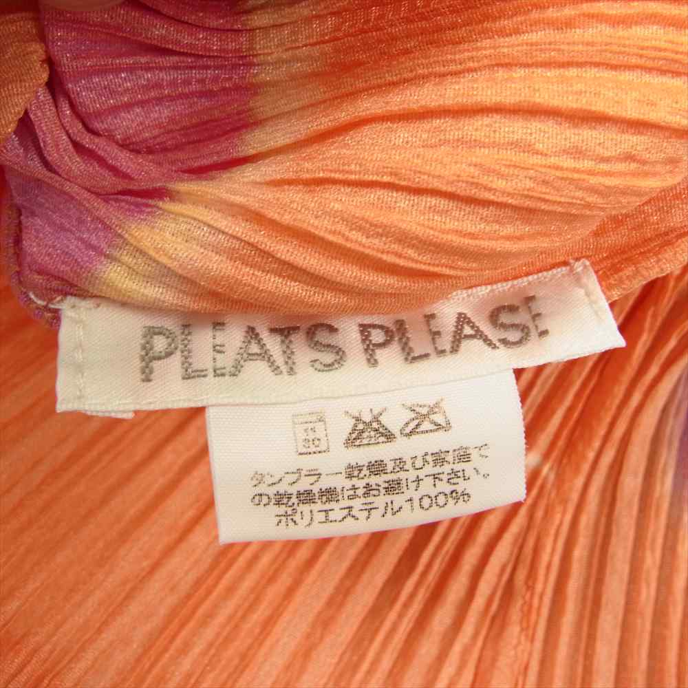 PLEATS PLEASE プリーツプリーズ イッセイミヤケ PP12-JK324 プリーズ加工 転写プリント キャミソール ドッキング メッシュ カットソー オレンジ系 3【美品】【中古】