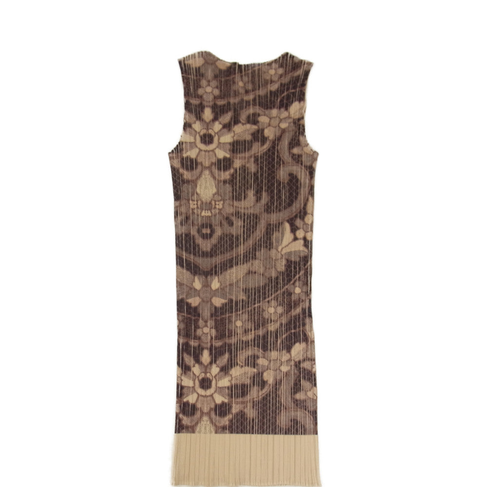 PLEATS PLEASE プリーツプリーズ イッセイミヤケ PP86-JH419 プリーツ加工 花柄 フラワー 総柄 転写 プリント ワンピース ブラウン ブラウン系 3【美品】【中古】