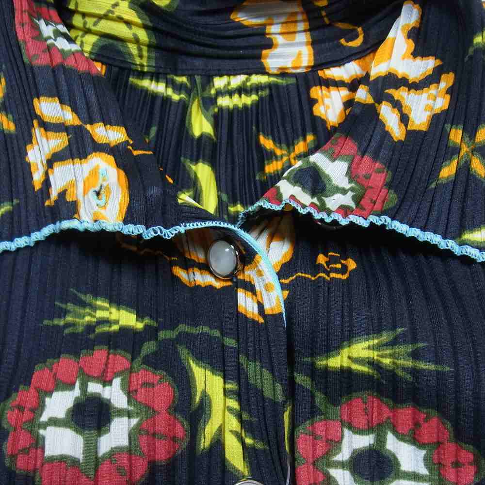 PLEATS PLEASE プリーツプリーズ イッセイミヤケ PP92-JK025 プリーツ加工 バタフライ 総柄 シャツ ブラウス 長袖 ダークネイビー系 3【美品】【中古】