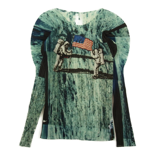 PLEATS PLEASE プリーツプリーズ イッセイミヤケ PP92-JK096 プリーツ加工 アポロ 宇宙 月面着陸  カットソー 長袖 マルチカラー系 3【美品】【中古】