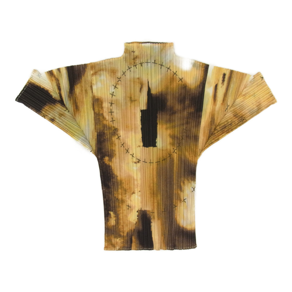 PLEATS PLEASE プリーツプリーズ イッセイミヤケ PP92-JK085 プリーツ加工 総柄 ボトルネック カットソー 半袖 イエロー イエロー系 3【美品】【中古】