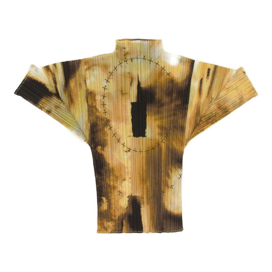 PLEATS PLEASE プリーツプリーズ イッセイミヤケ PP92-JK085 プリーツ加工 総柄 ボトルネック カットソー 半袖 イエロー イエロー系 3【美品】【中古】